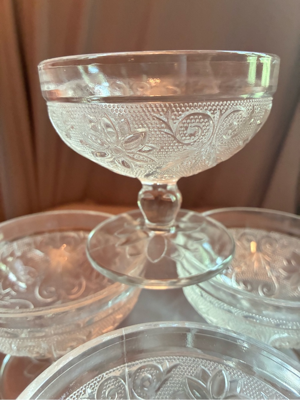 Vintage Indiana Glass Tiara Sandwich Clear Low Sherbet, Set of 4